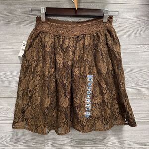 Y2K Old Navy Brown Lace Skater Skirt XS Romantic Fairy Flowy Elastic Waist